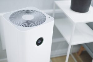 white and gray portable fan