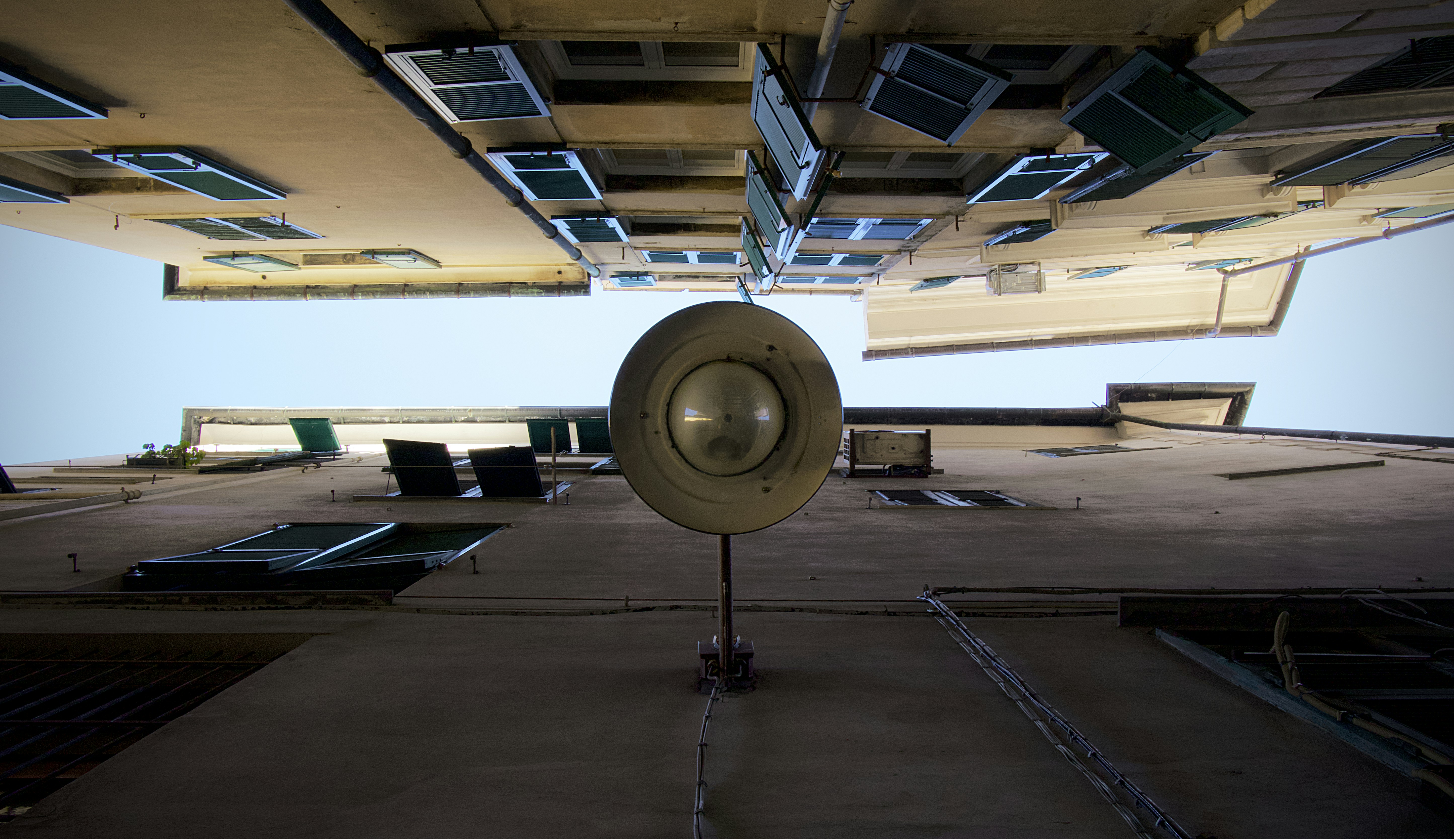 high angle photography of lamp on concrete building during daytime